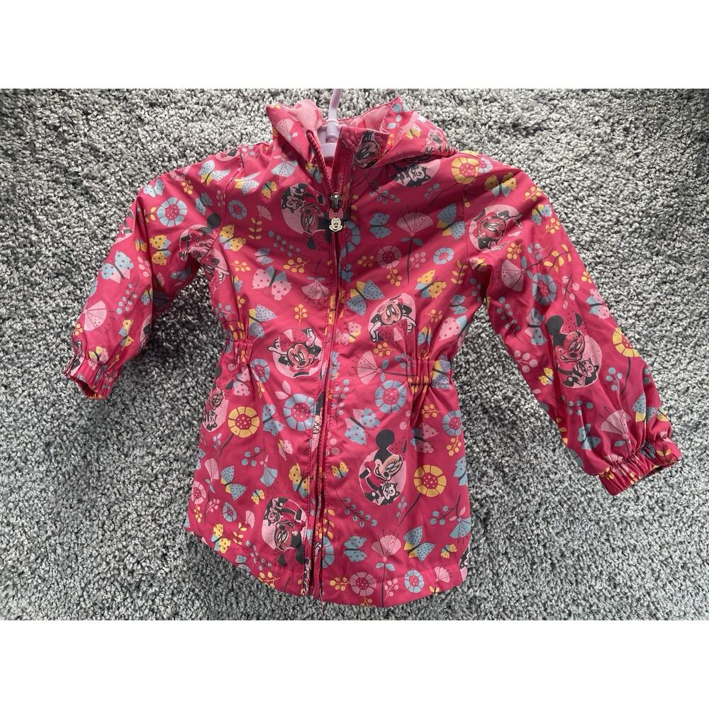 Disney Store Minnie Mouse Windbreaker Jacket Rain Size 3 Full Zip Hoodie